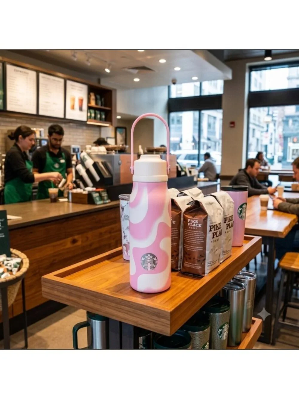 Starbucks Pink Swirl Stainless Steel Water Bottle 18oz With Handle BPA-Free Limi